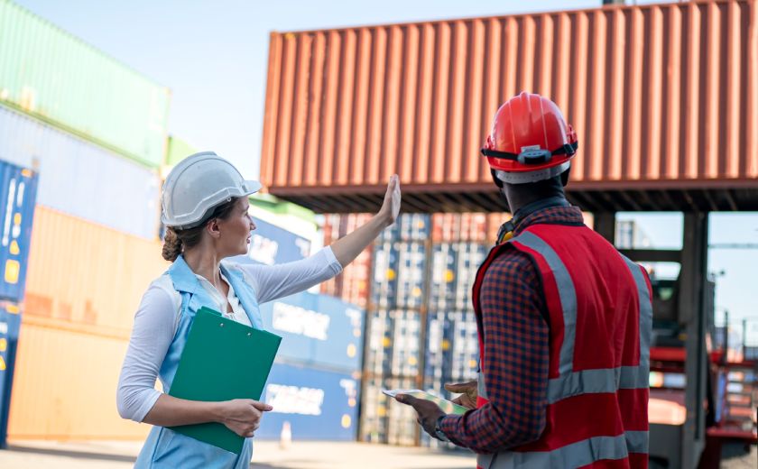Ocean Freight man and woman discussing the cargo